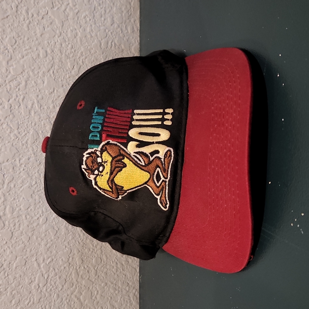 Vintage 90’s Looney Tunes Hat Taz I dont thinks So Snapback Adjustable Black Cap